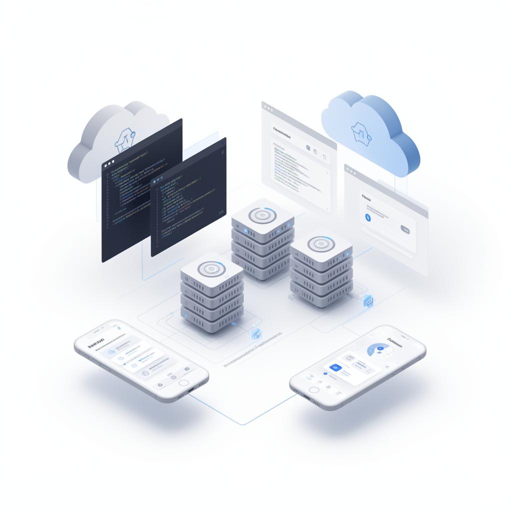 Software development, cloud infrastructure and mobile apps illustration
